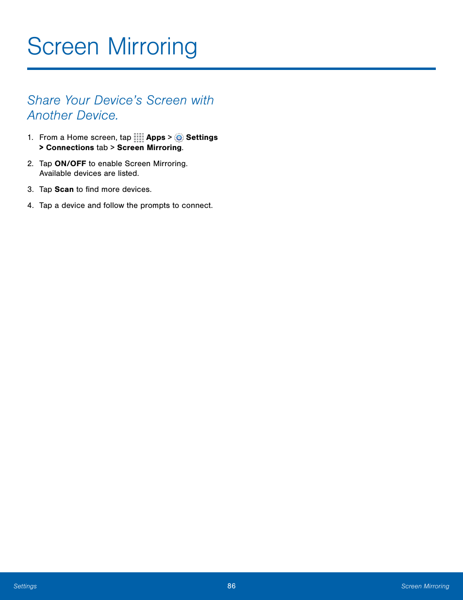 Screen mirroring, Share your device’s screen with another device | Samsung Galaxy Note Edge User Manual | Page 92 / 134