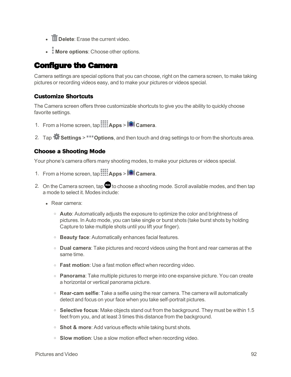 Configure the camera, Configure the, Camera | Samsung Galaxy Note 4 User Manual | Page 103 / 213