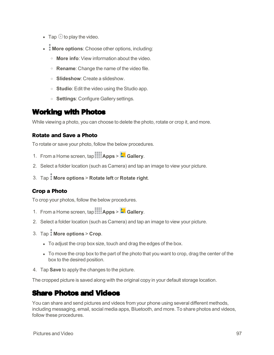 Working with photos, Share photos and videos | Samsung Galaxy Note 4 User Manual | Page 108 / 213