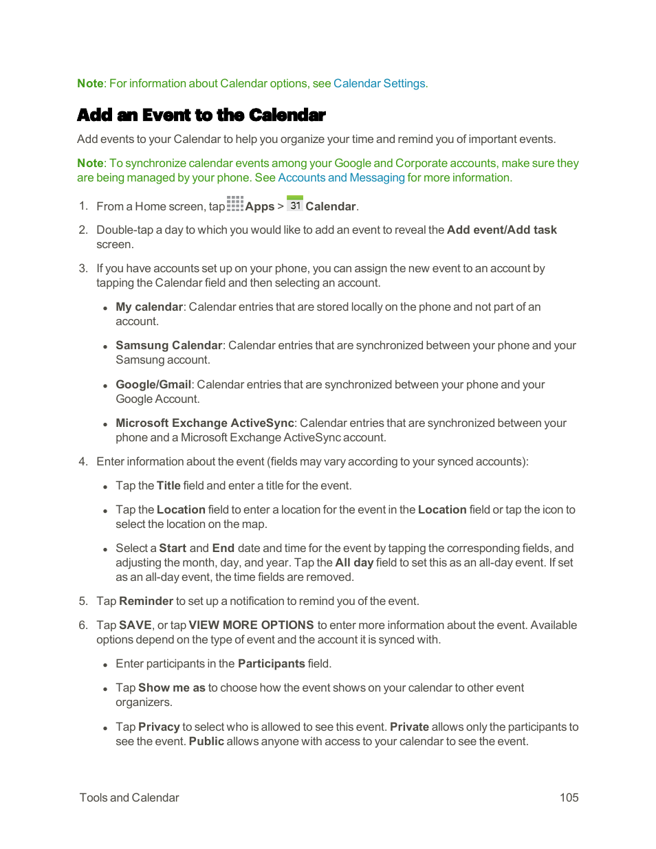 Add an event to the calendar | Samsung Galaxy Note 4 User Manual | Page 116 / 213