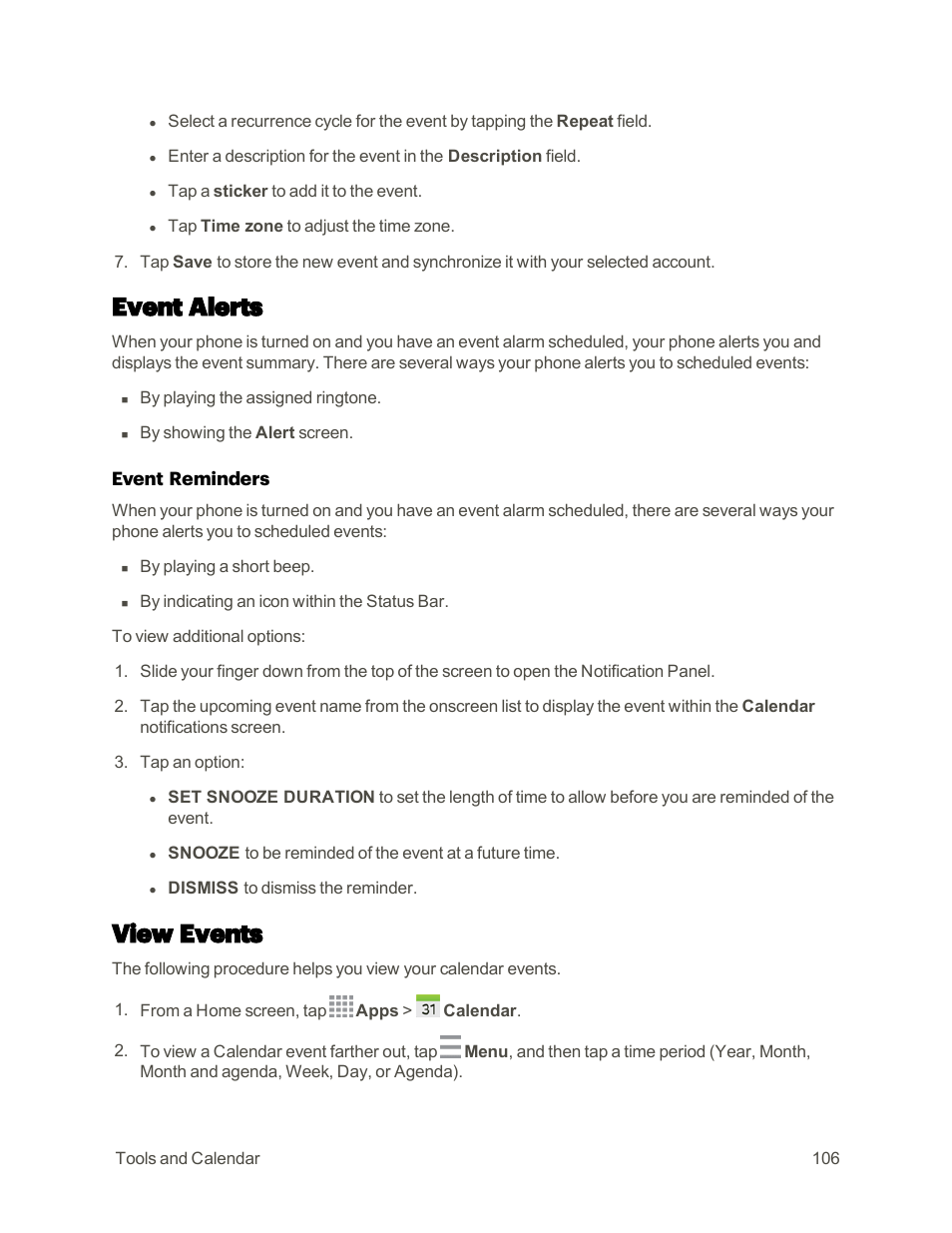 Event alerts, View events | Samsung Galaxy Note 4 User Manual | Page 117 / 213