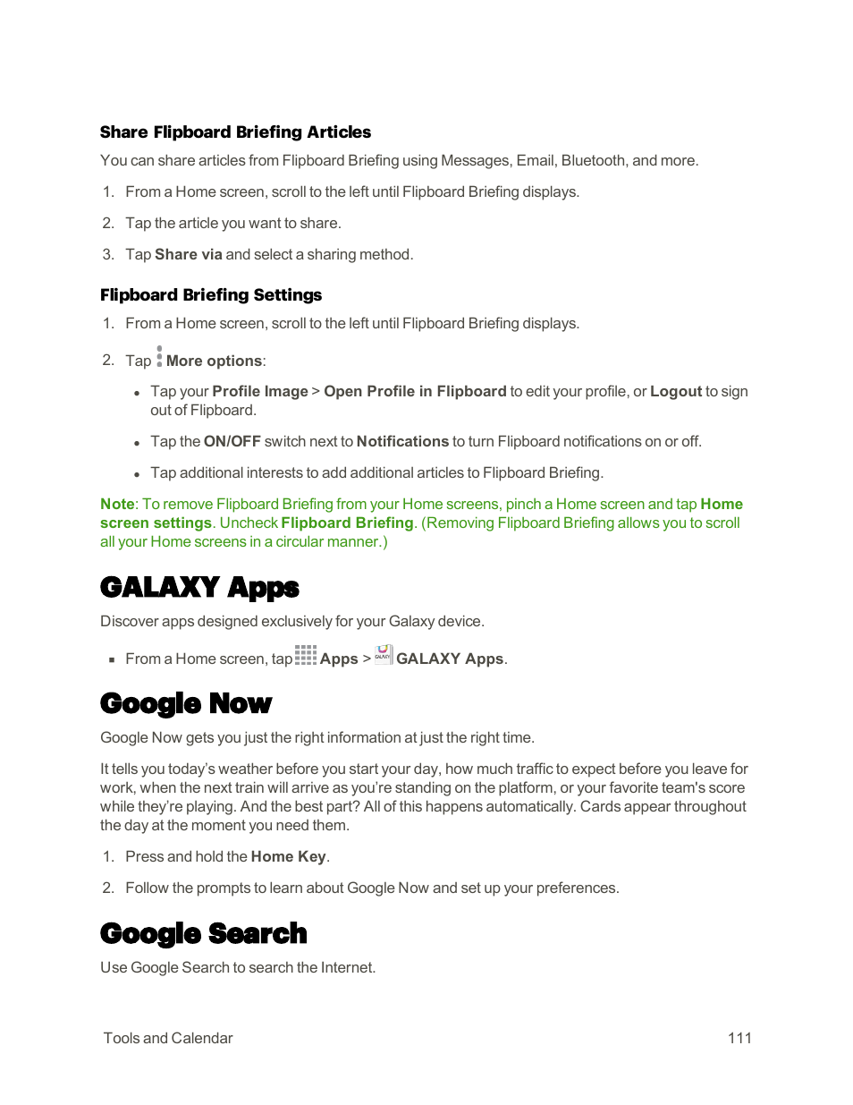 Galaxy apps, Google now, Google search | Samsung Galaxy Note 4 User Manual | Page 122 / 213