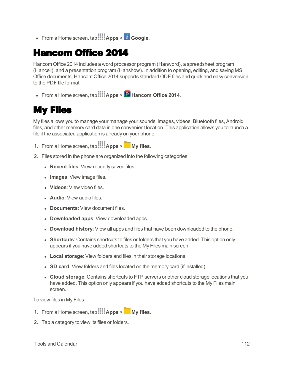 Hancom office 2014, My files | Samsung Galaxy Note 4 User Manual | Page 123 / 213