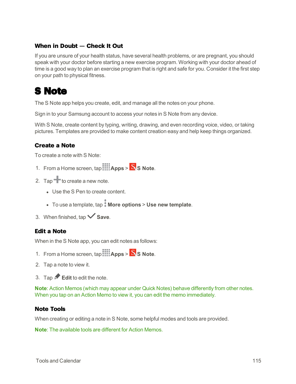 S note | Samsung Galaxy Note 4 User Manual | Page 126 / 213