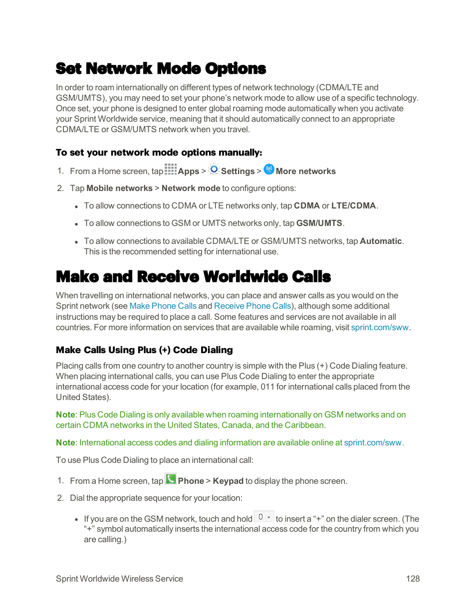 Set network mode options, Make and receive worldwide calls | Samsung Galaxy Note 4 User Manual | Page 139 / 213