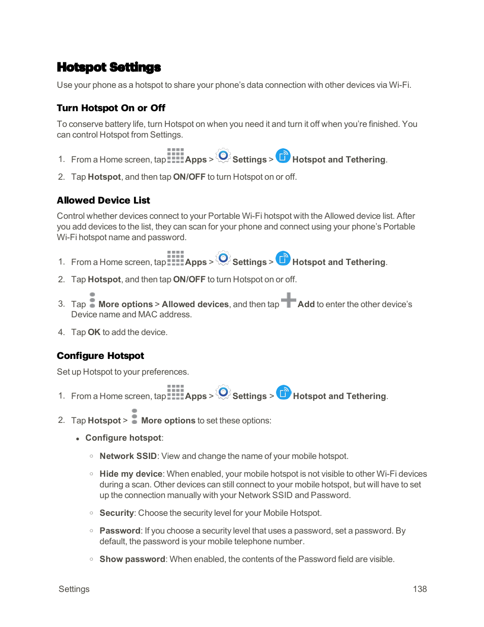 Hotspot settings | Samsung Galaxy Note 4 User Manual | Page 149 / 213