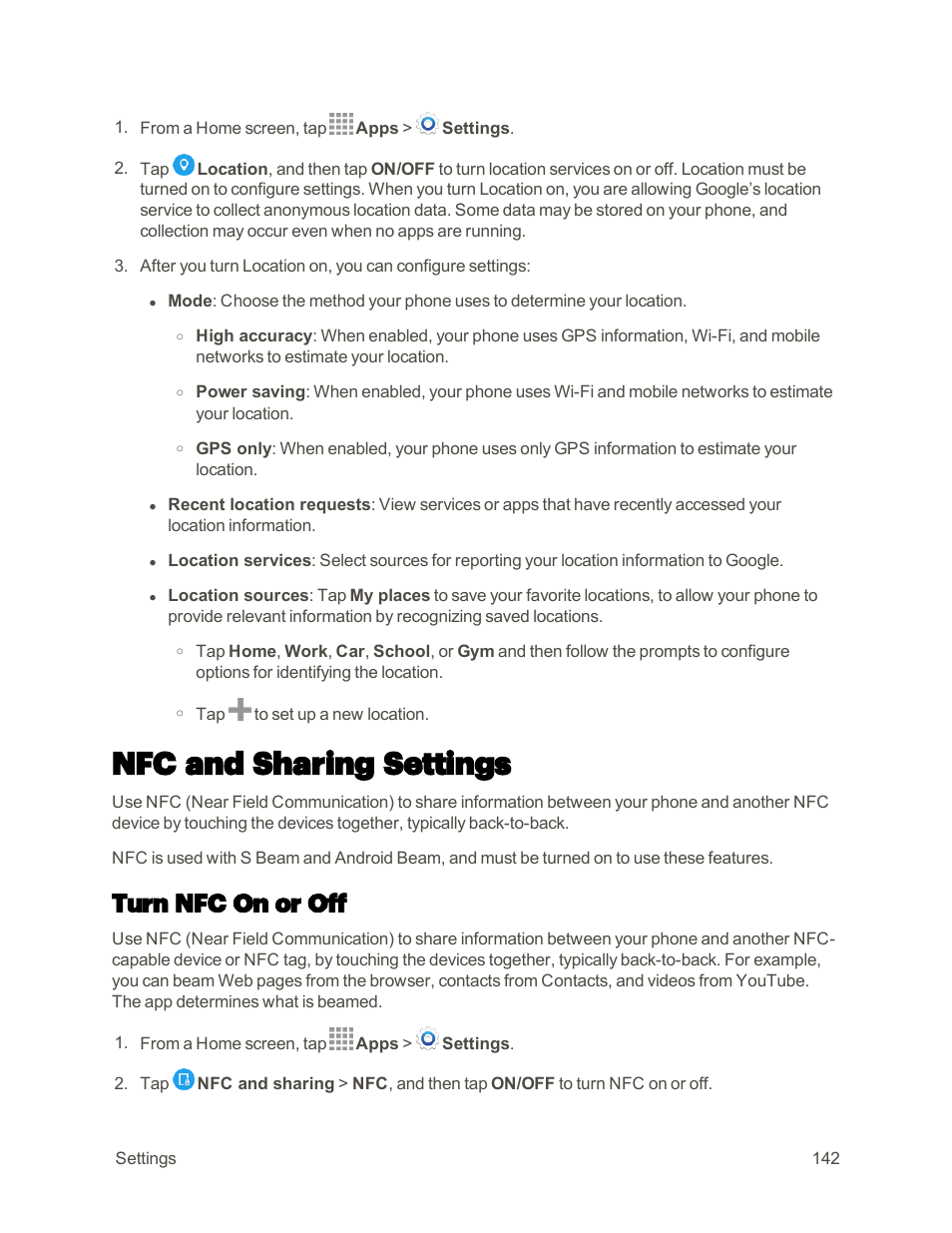 Nfc and sharing settings, Turn nfc on or off | Samsung Galaxy Note 4 User Manual | Page 153 / 213