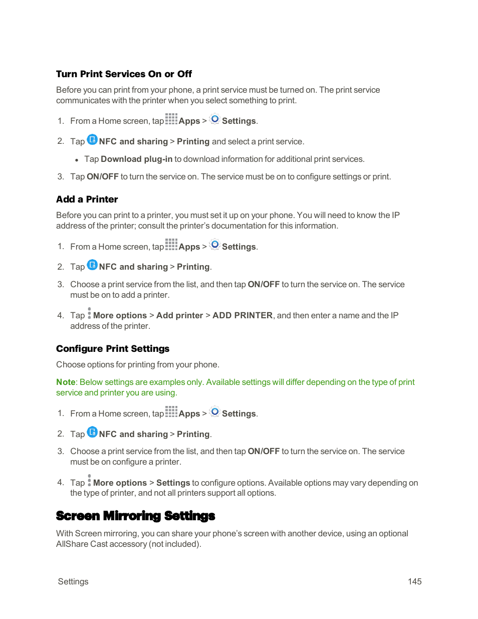 Screen mirroring settings | Samsung Galaxy Note 4 User Manual | Page 156 / 213