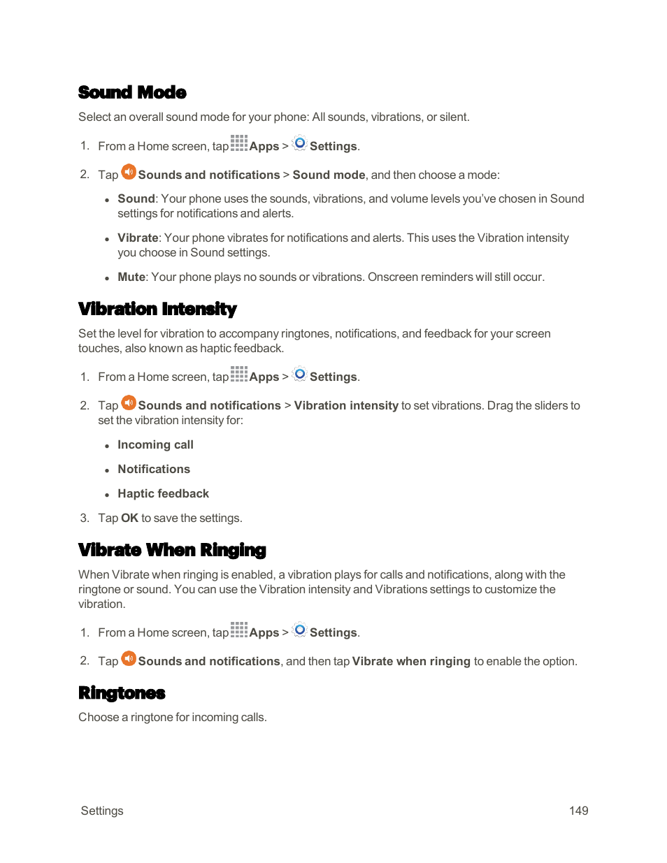 Sound mode, Vibration intensity, Vibrate when ringing | Ringtones | Samsung Galaxy Note 4 User Manual | Page 160 / 213