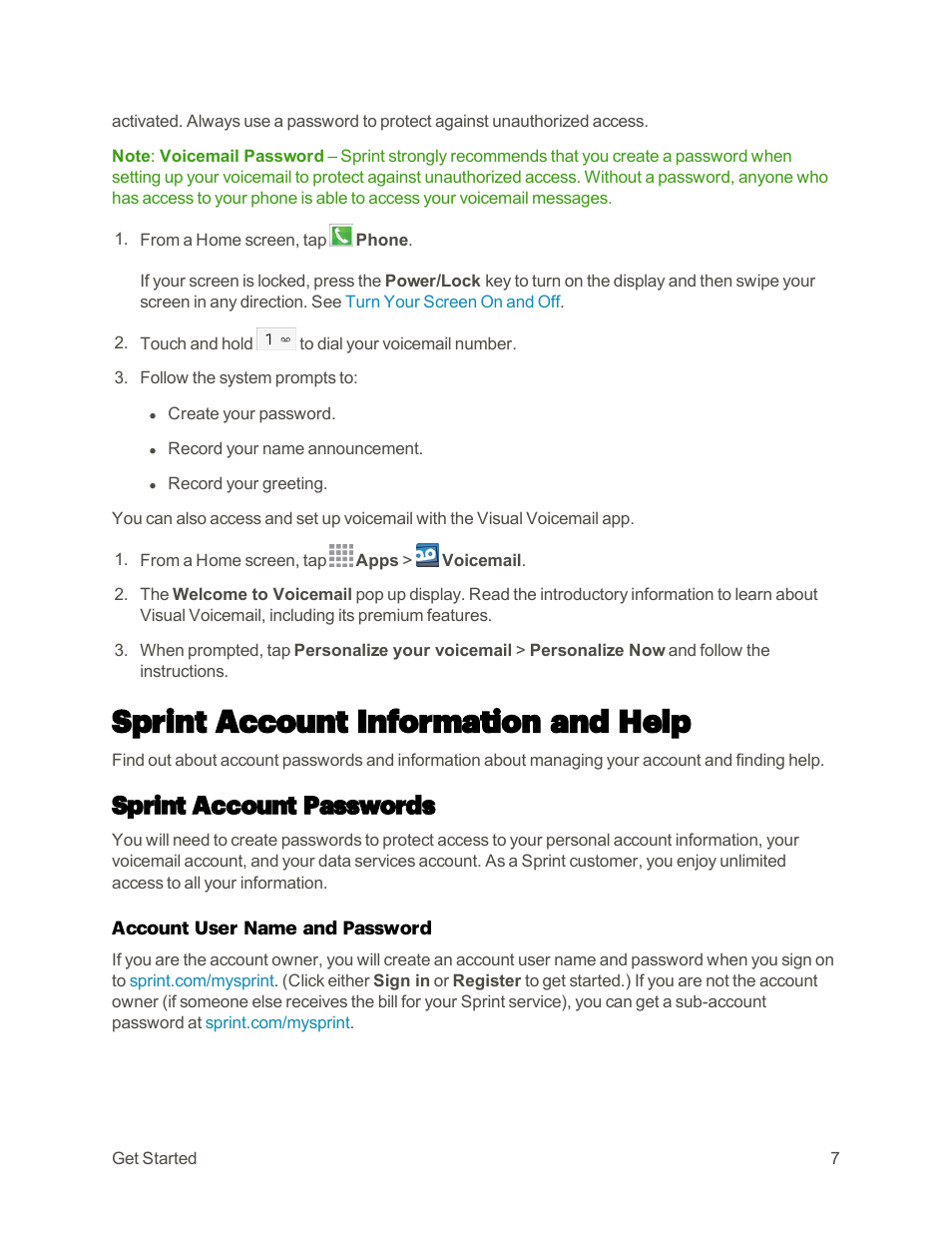 Sprint account information and help, Sprint account passwords | Samsung Galaxy Note 4 User Manual | Page 18 / 213