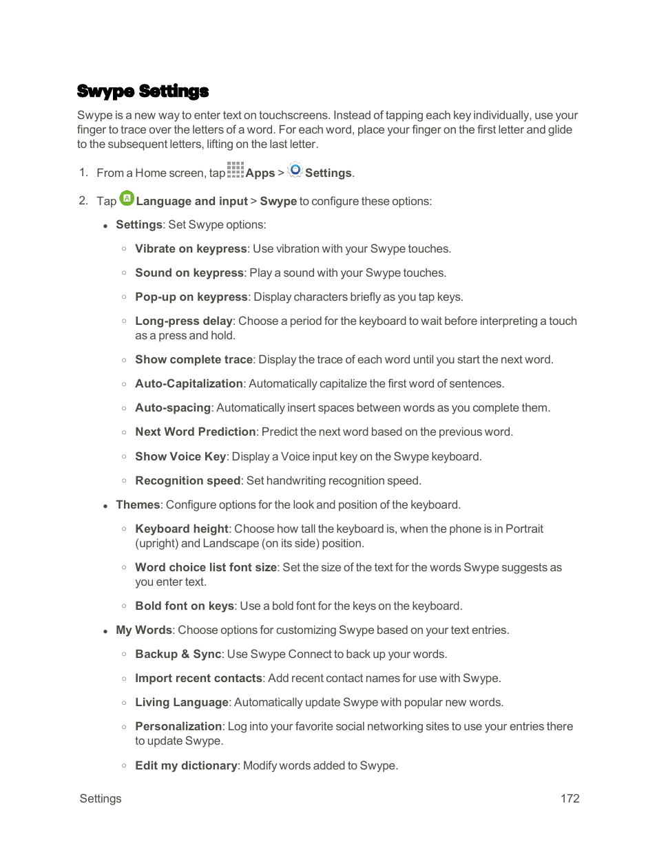 Swype settings | Samsung Galaxy Note 4 User Manual | Page 183 / 213