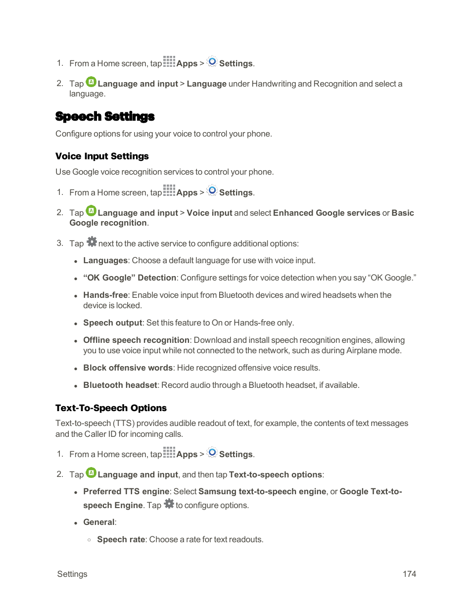 Speech settings | Samsung Galaxy Note 4 User Manual | Page 185 / 213