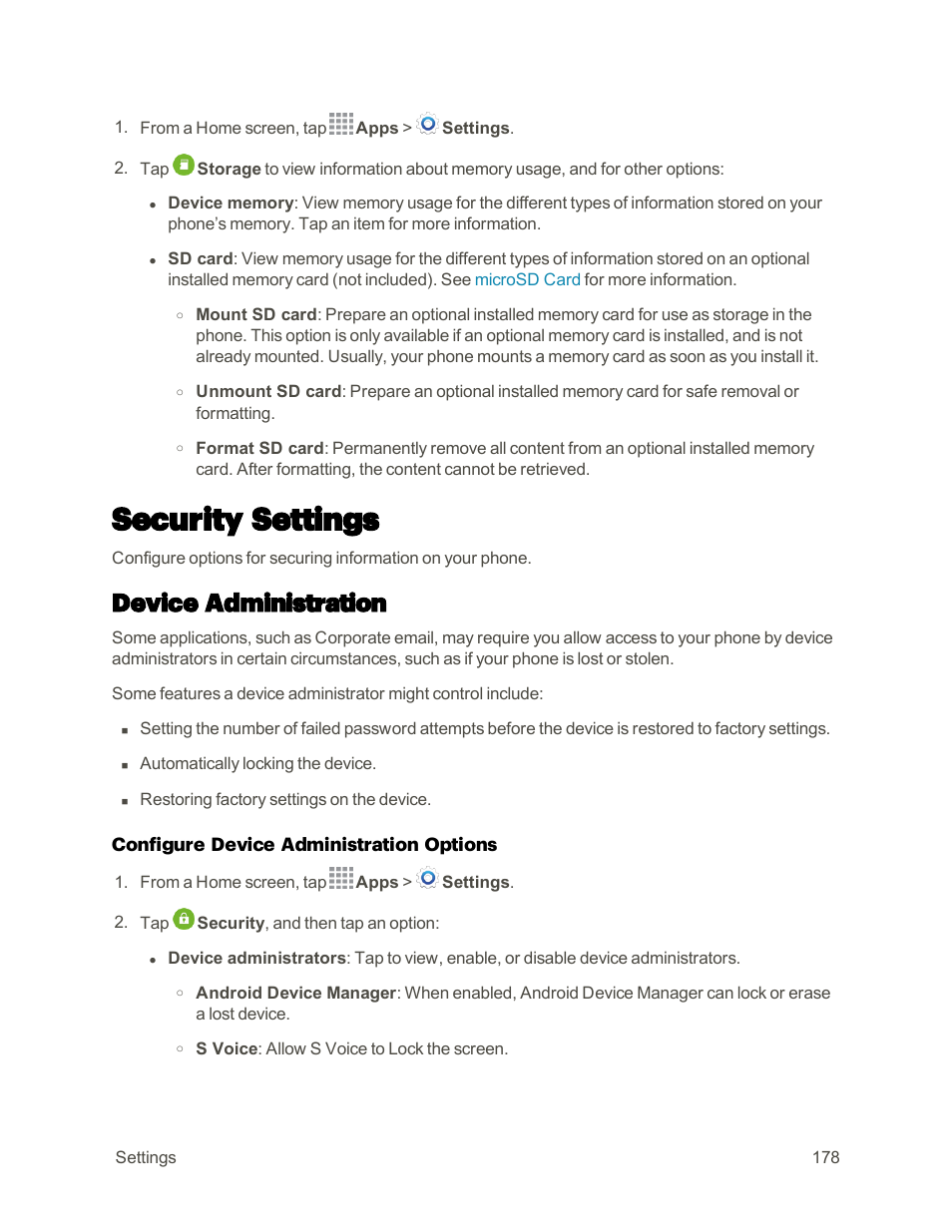 Security settings, Device administration | Samsung Galaxy Note 4 User Manual | Page 189 / 213