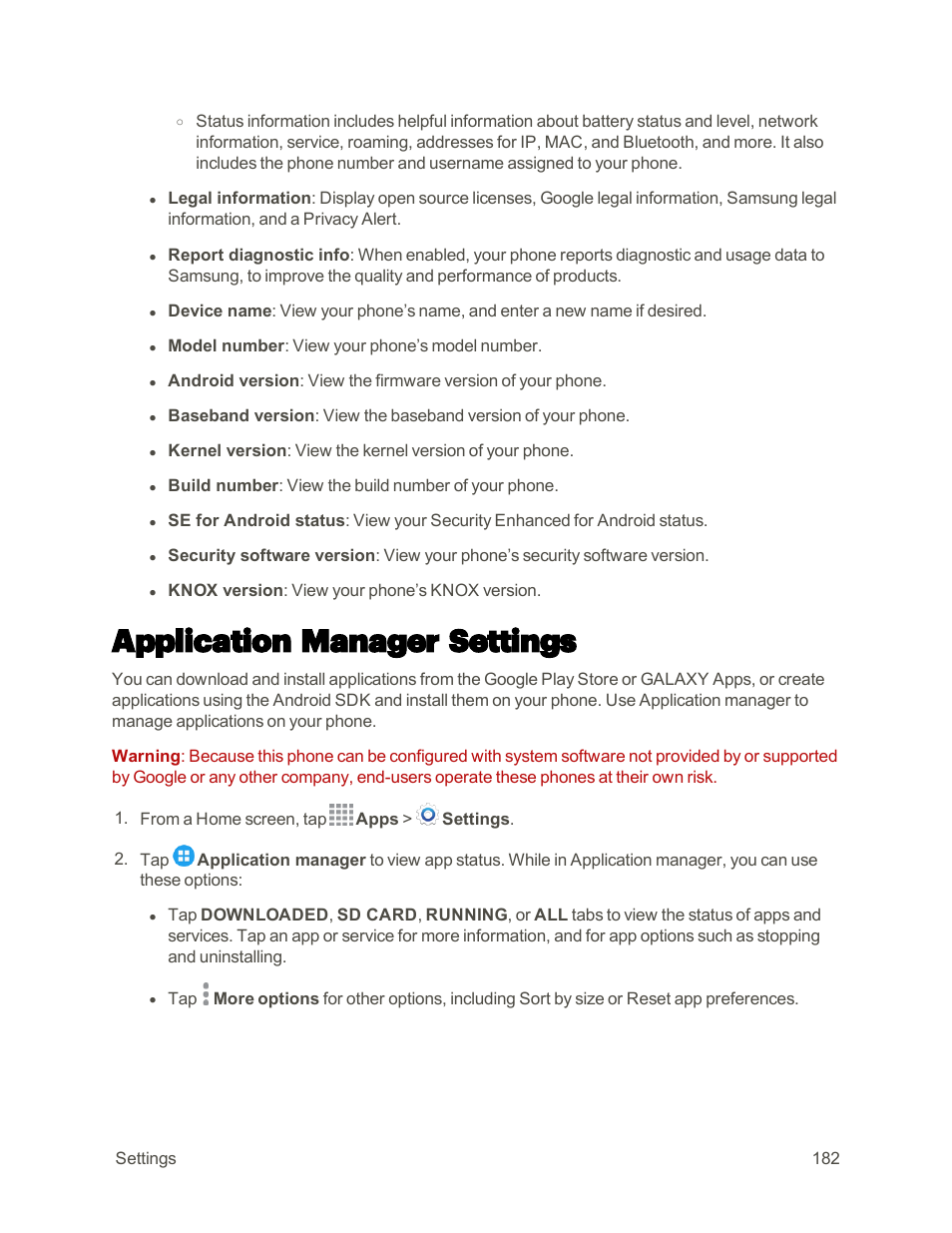 Application manager settings | Samsung Galaxy Note 4 User Manual | Page 193 / 213