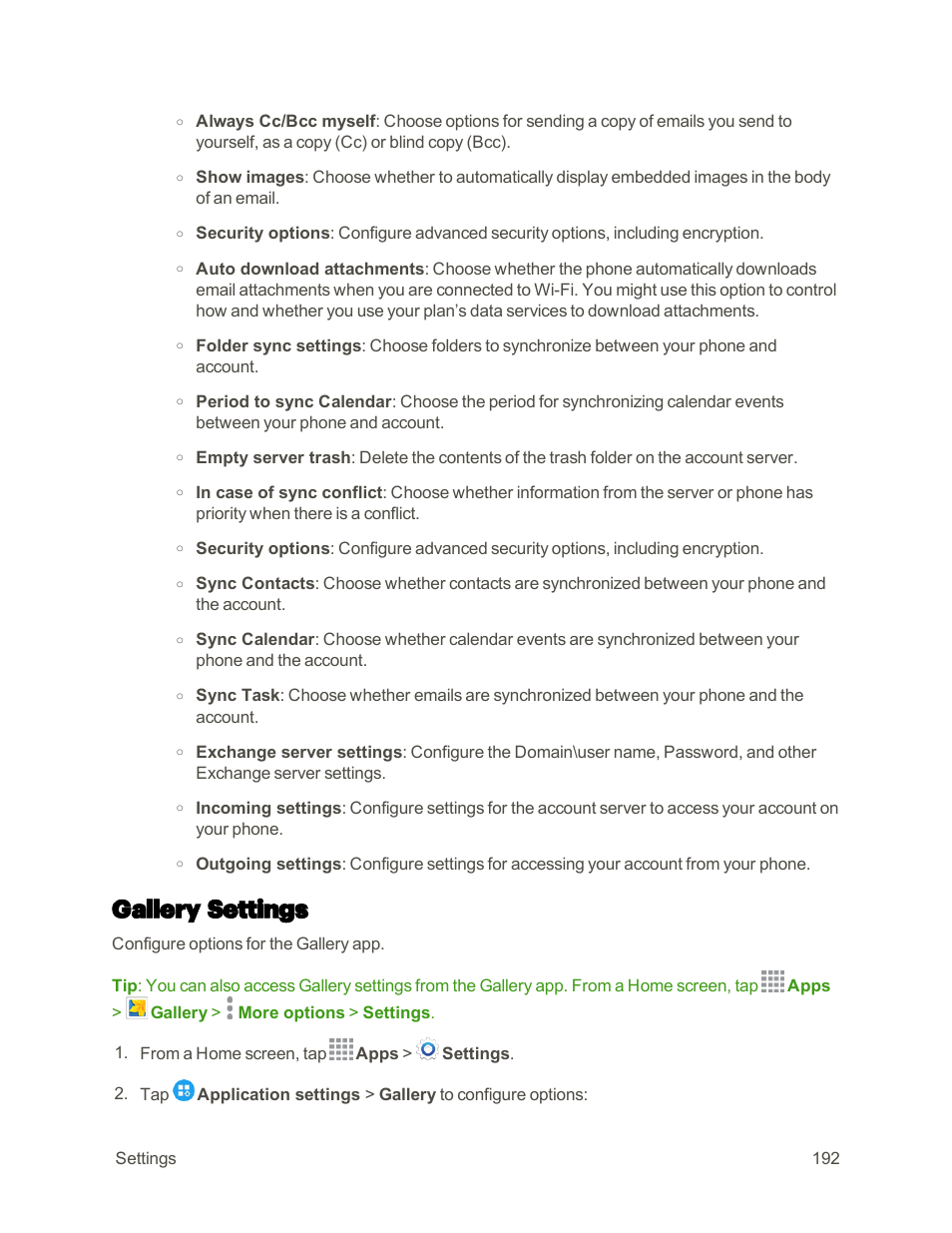 Gallery settings | Samsung Galaxy Note 4 User Manual | Page 203 / 213