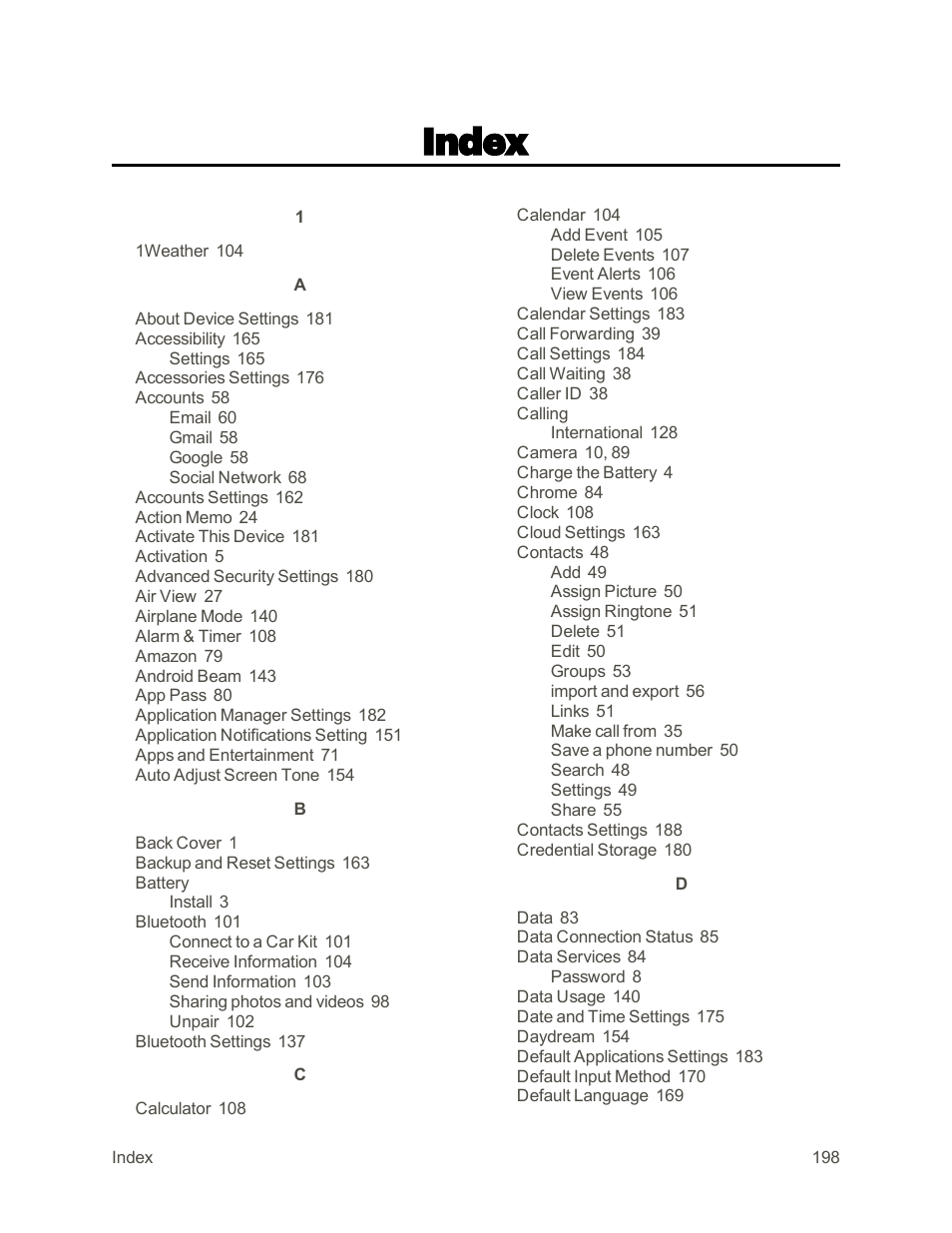 Index | Samsung Galaxy Note 4 User Manual | Page 209 / 213