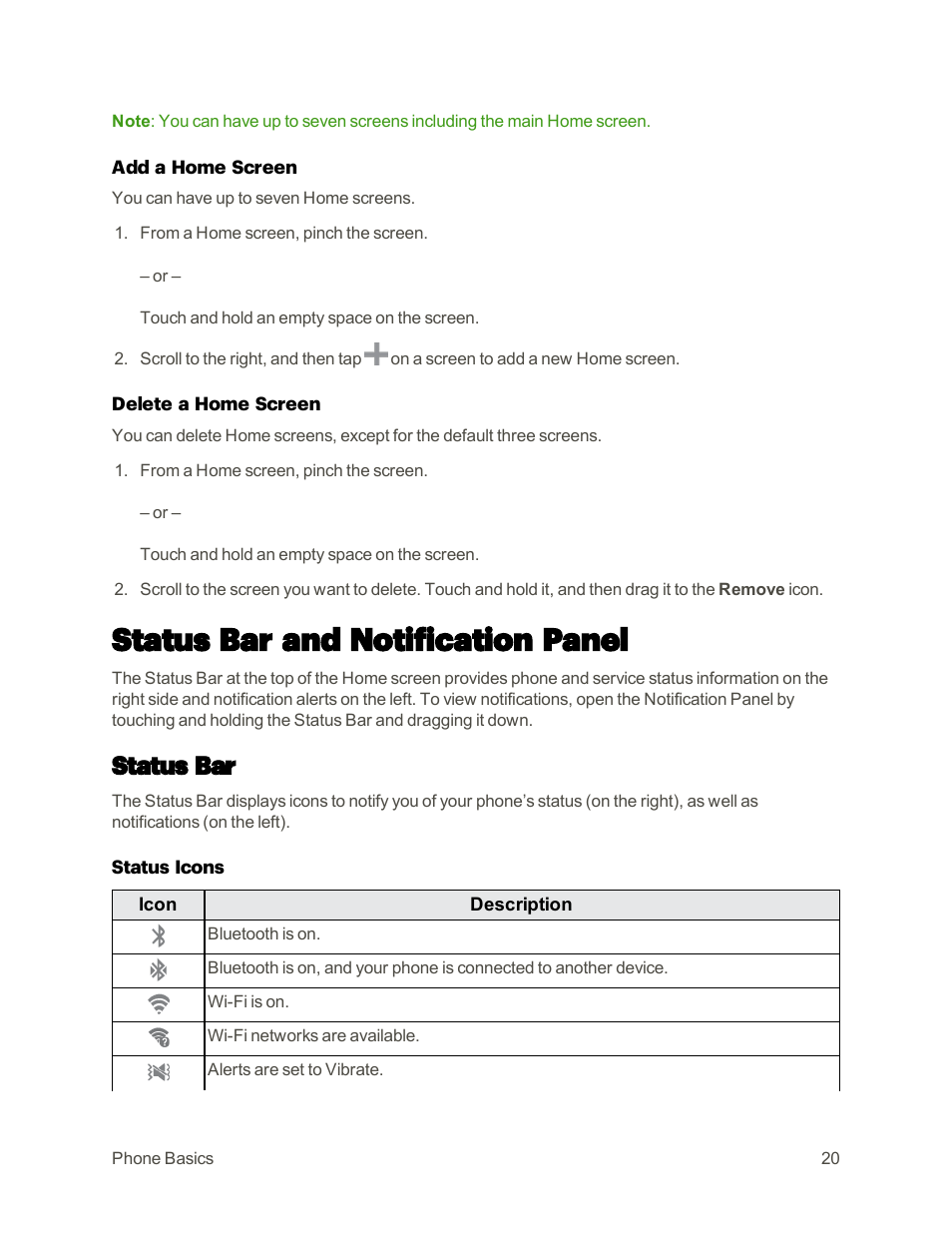 Status bar and notification panel, Status bar | Samsung Galaxy Note 4 User Manual | Page 31 / 213
