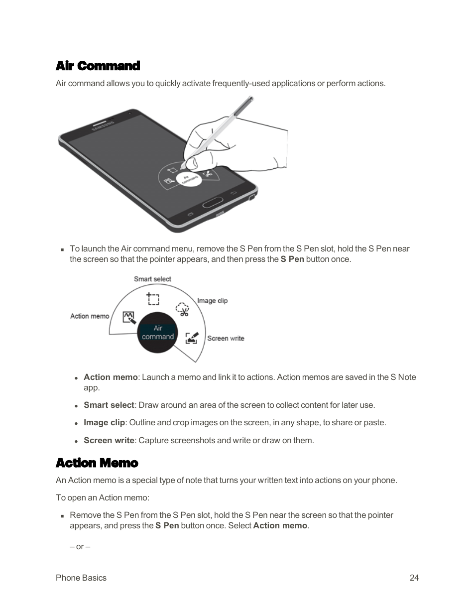 Air command, Action memo | Samsung Galaxy Note 4 User Manual | Page 35 / 213