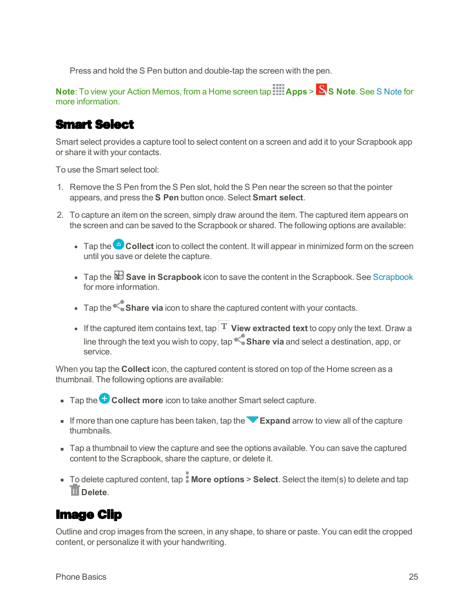 Smart select, Image clip | Samsung Galaxy Note 4 User Manual | Page 36 / 213