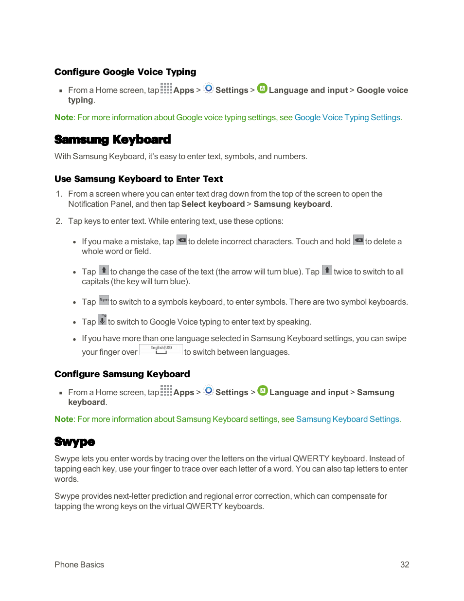 Samsung keyboard, Swype | Samsung Galaxy Note 4 User Manual | Page 43 / 213