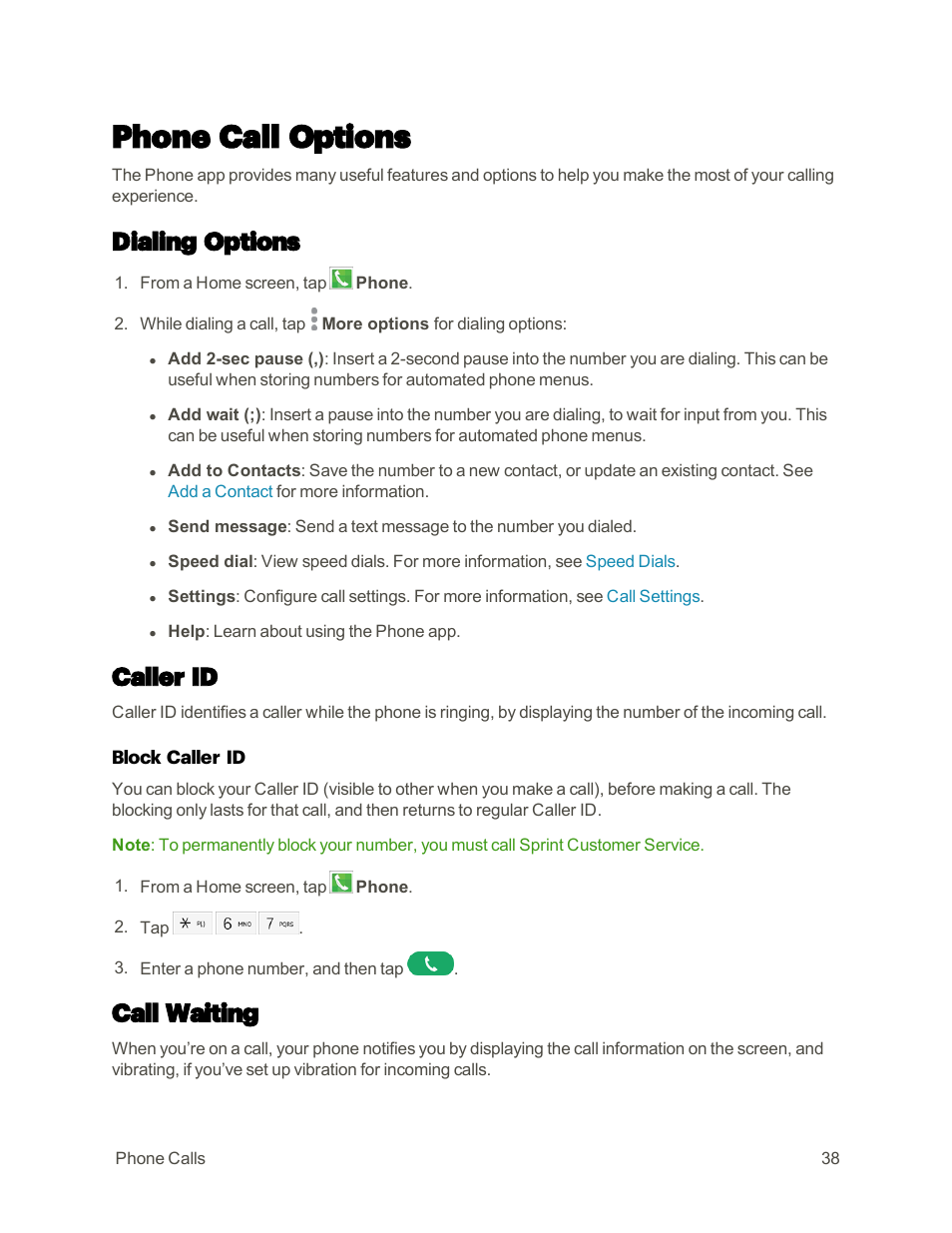 Phone call options, Dialing options, Caller id | Call waiting | Samsung Galaxy Note 4 User Manual | Page 49 / 213