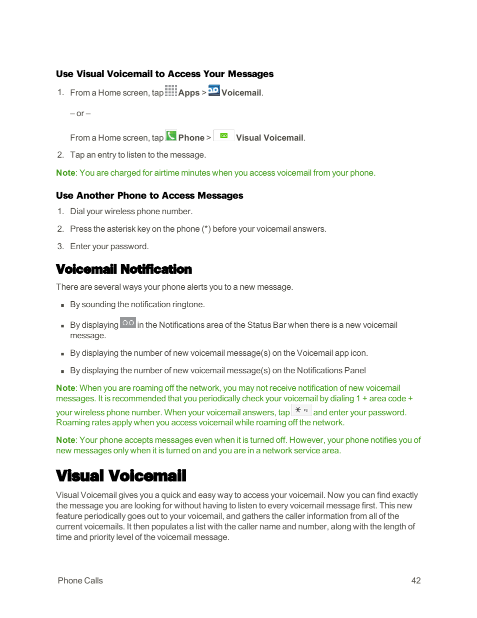 Voicemail notification, Visual voicemail | Samsung Galaxy Note 4 User Manual | Page 53 / 213