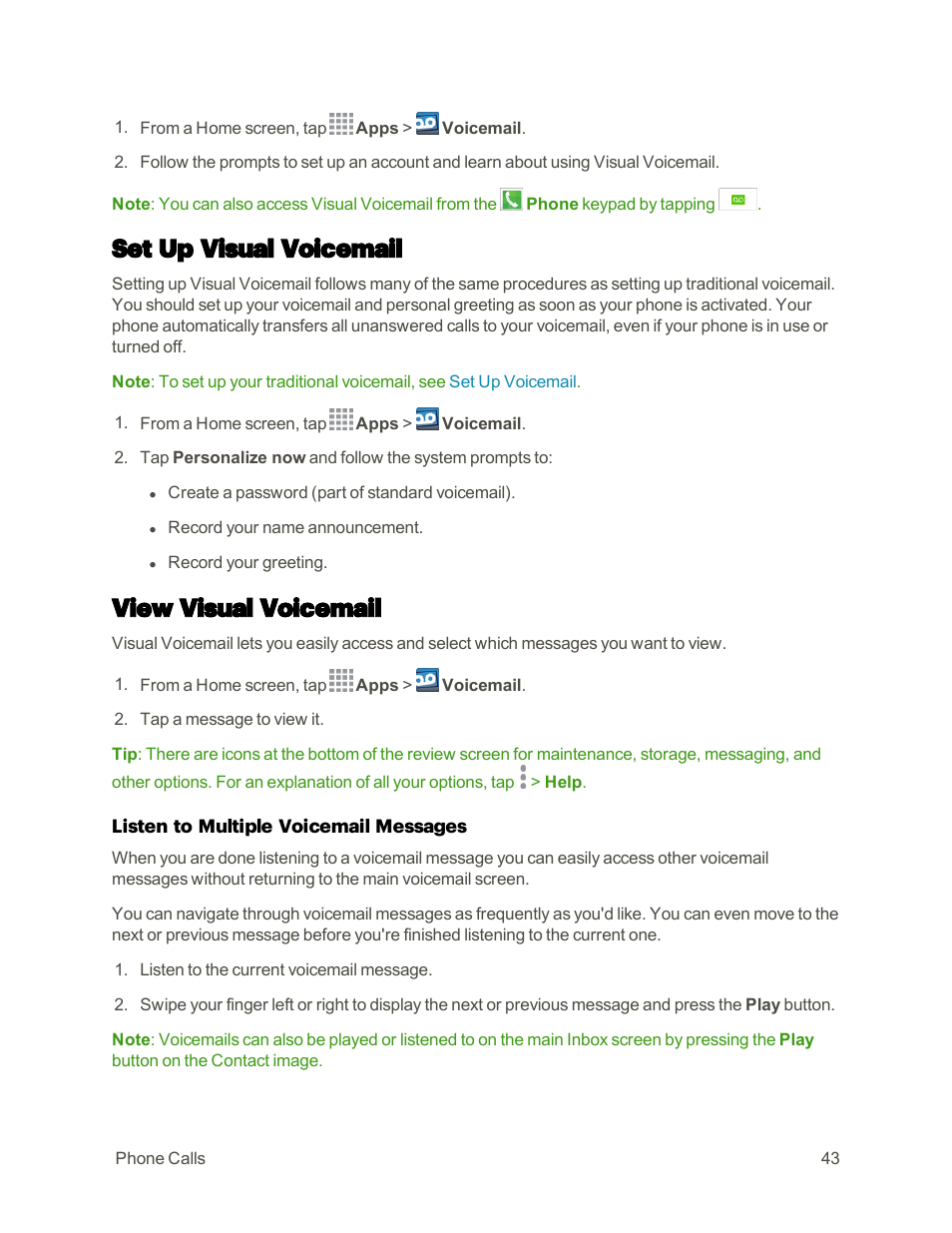 Set up visual voicemail, View visual voicemail | Samsung Galaxy Note 4 User Manual | Page 54 / 213