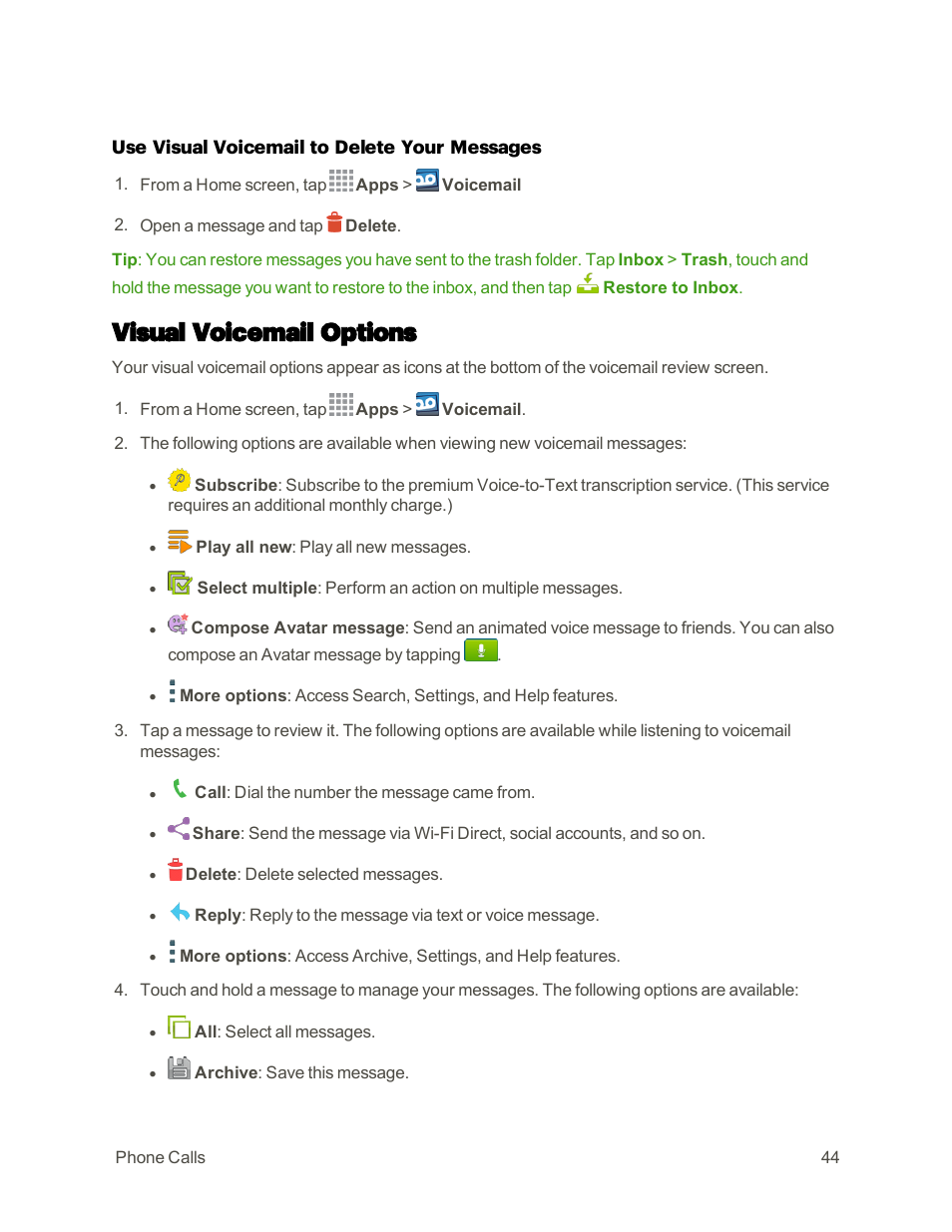 Visual voicemail options | Samsung Galaxy Note 4 User Manual | Page 55 / 213