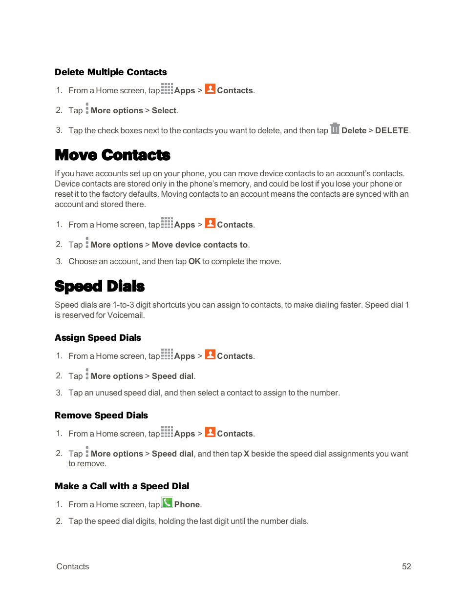 Move contacts, Speed dials | Samsung Galaxy Note 4 User Manual | Page 63 / 213