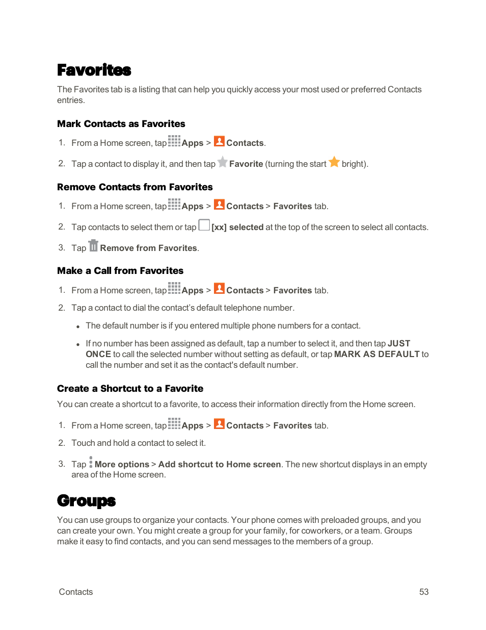 Favorites, Groups | Samsung Galaxy Note 4 User Manual | Page 64 / 213