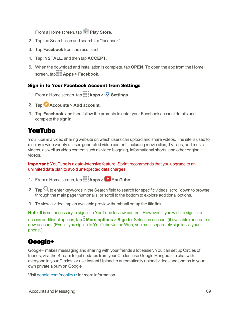 Youtube, Google | Samsung Galaxy Note 4 User Manual | Page 80 / 213