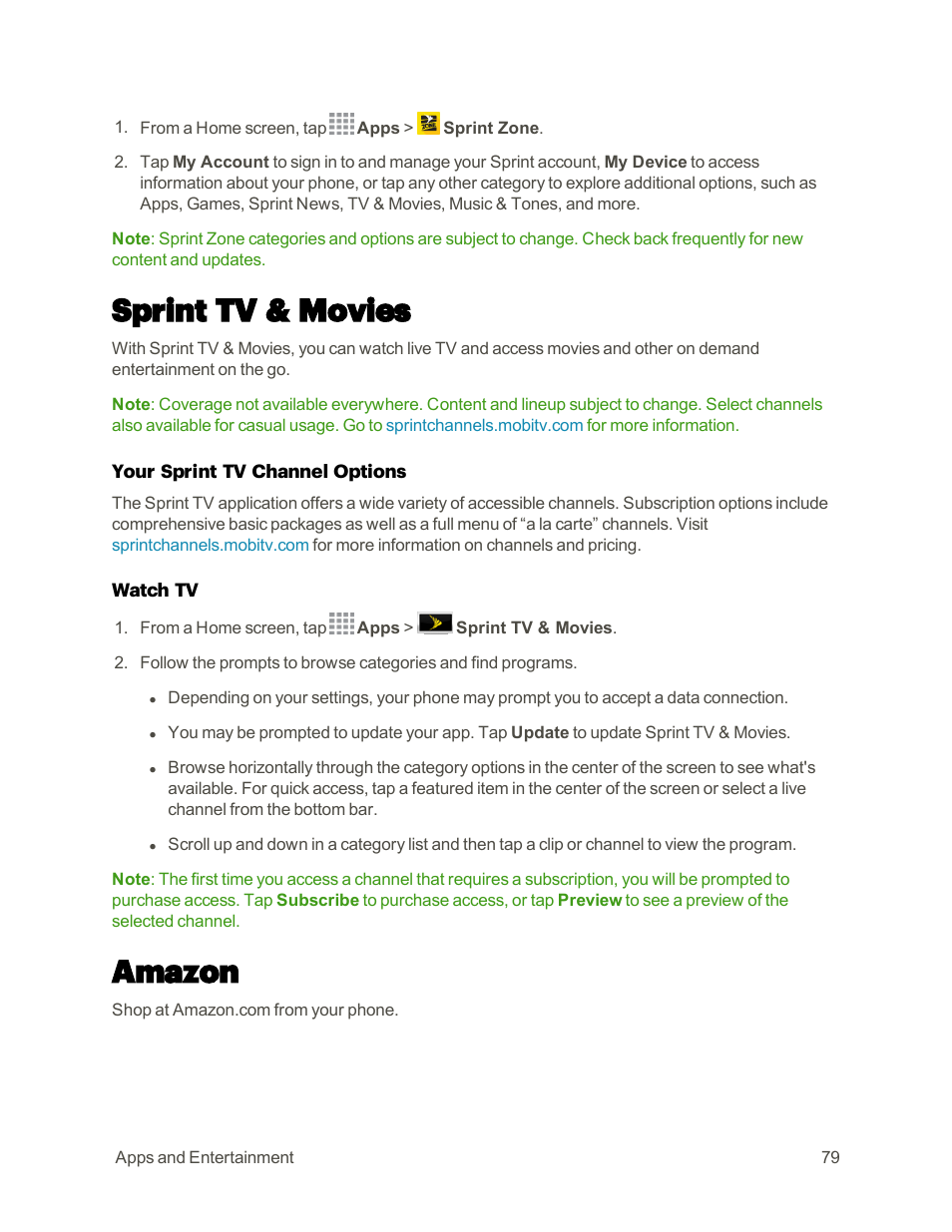 Sprint tv & movies, Amazon | Samsung Galaxy Note 4 User Manual | Page 90 / 213