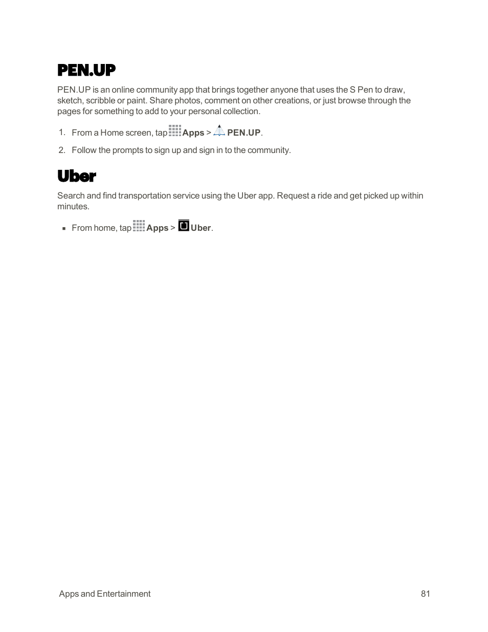 Pen.up, Uber | Samsung Galaxy Note 4 User Manual | Page 92 / 213