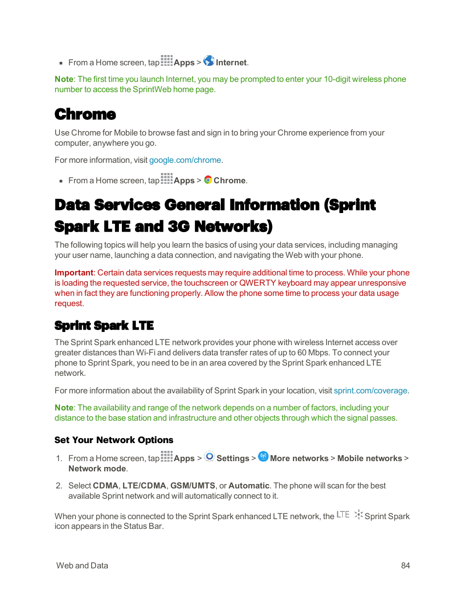 Chrome, Sprint spark lte | Samsung Galaxy Note 4 User Manual | Page 95 / 213