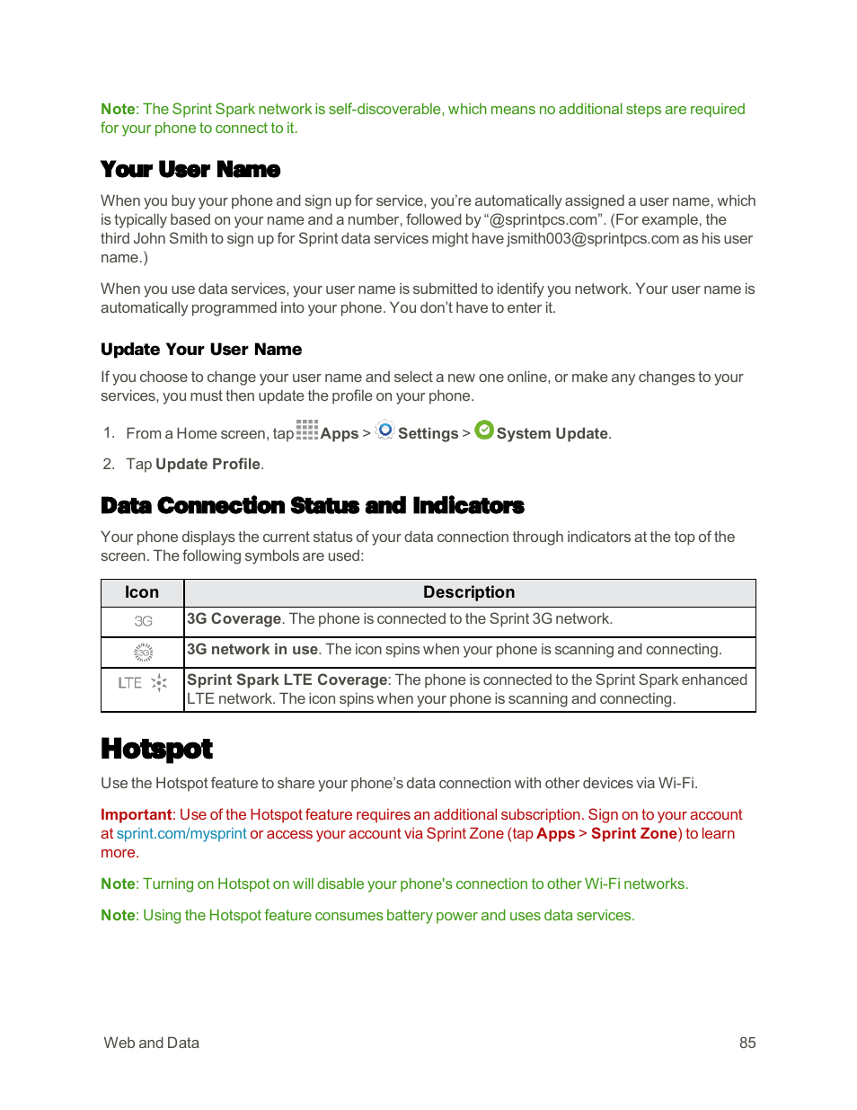 Your user name, Data connection status and indicators, Hotspot | Samsung Galaxy Note 4 User Manual | Page 96 / 213