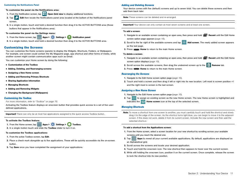 Customizing the screens | Samsung Galaxy Avant User Manual | Page 16 / 92