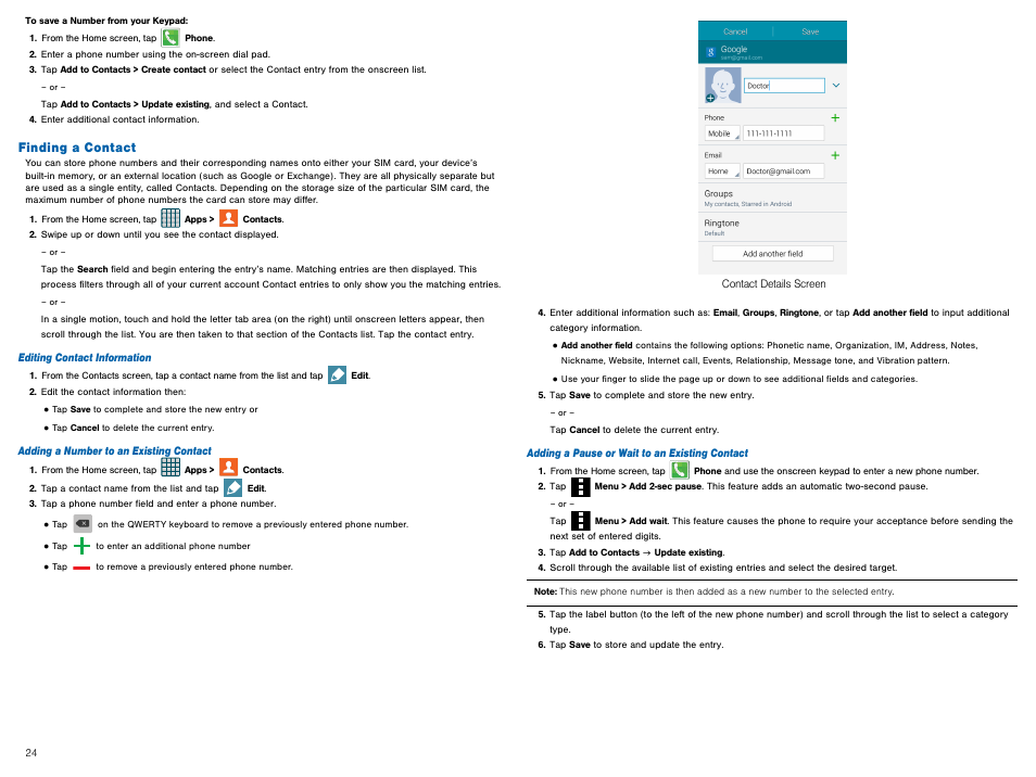 Finding a contact | Samsung Galaxy Avant User Manual | Page 29 / 92
