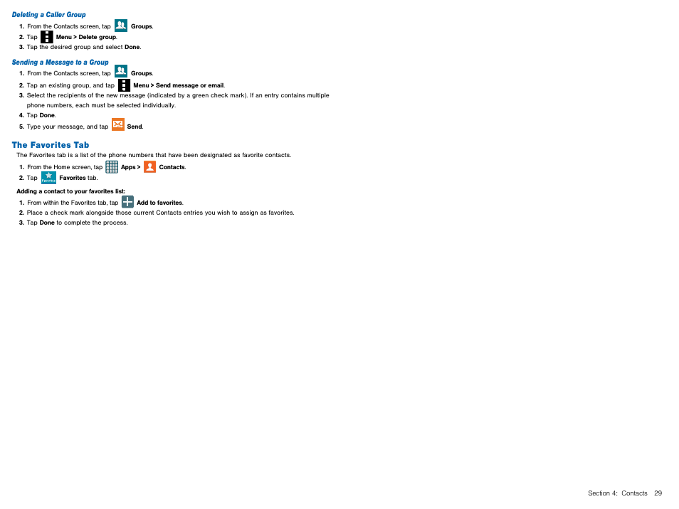 The favorites tab | Samsung Galaxy Avant User Manual | Page 34 / 92