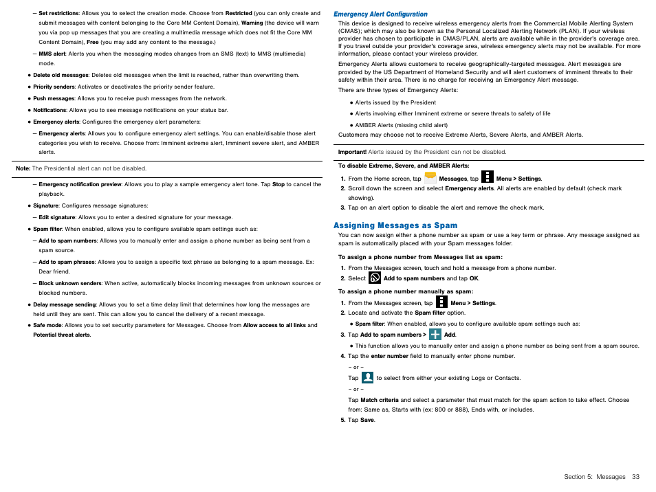 Assigning messages as spam | Samsung Galaxy Avant User Manual | Page 38 / 92