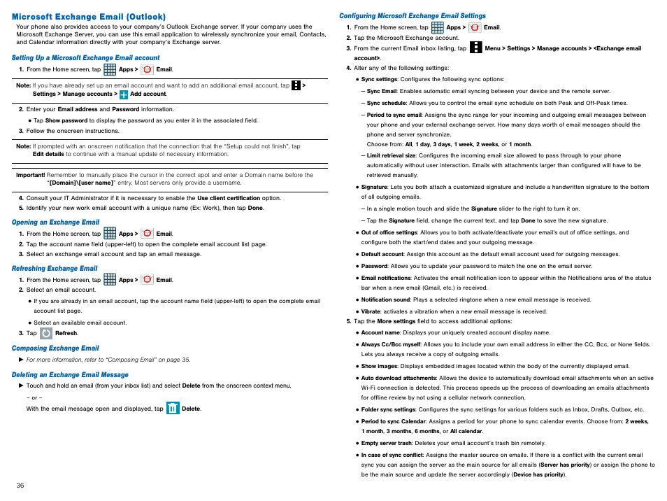 Microsoft exchange email (outlook) | Samsung Galaxy Avant User Manual | Page 41 / 92