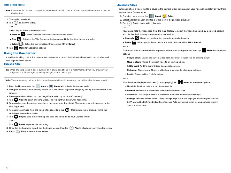 Using the camcorder | Samsung Galaxy Avant User Manual | Page 45 / 92