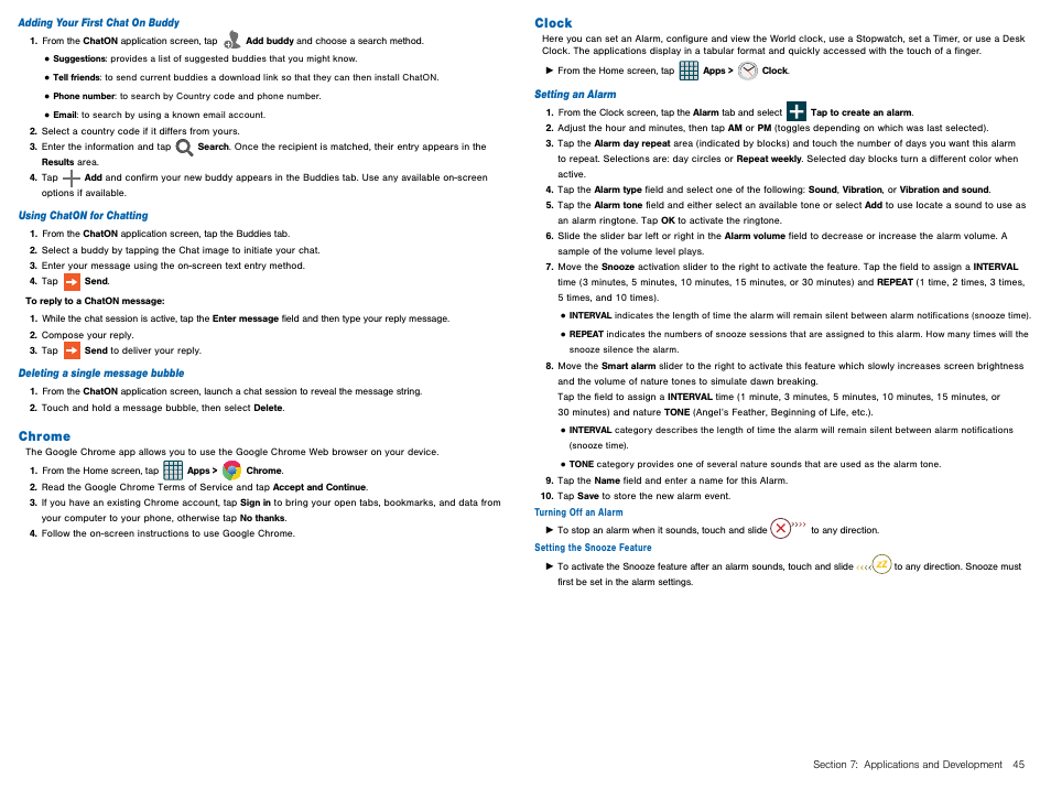 Chrome, Clock, Chrome clock | For more information, refer to “setting an alarm | Samsung Galaxy Avant User Manual | Page 50 / 92