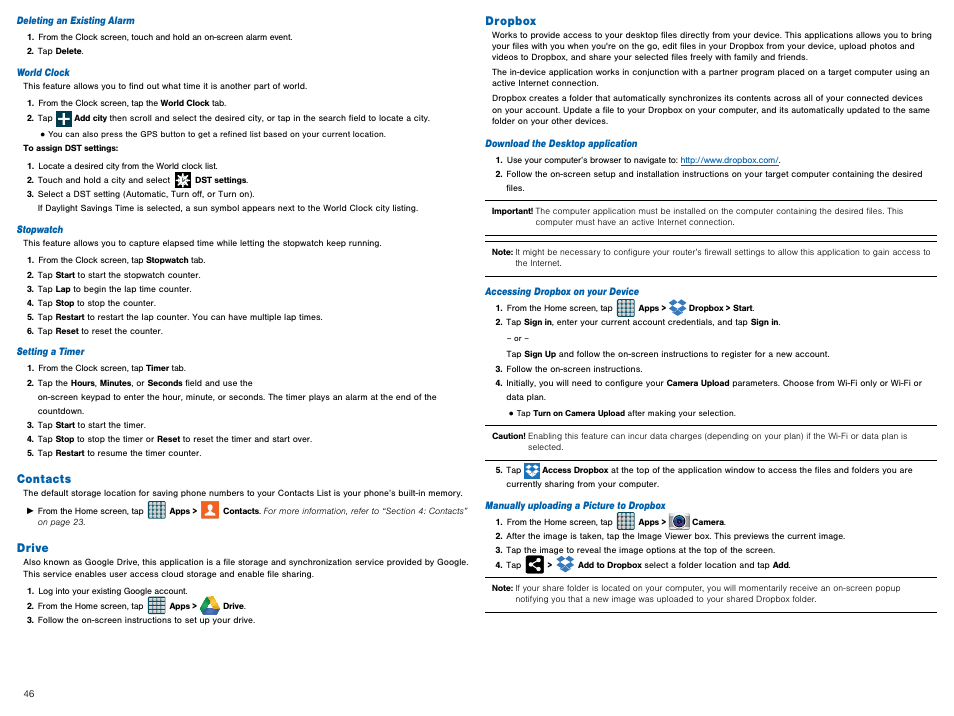 Contacts, Drive, Dropbox | Contacts drive dropbox | Samsung Galaxy Avant User Manual | Page 51 / 92