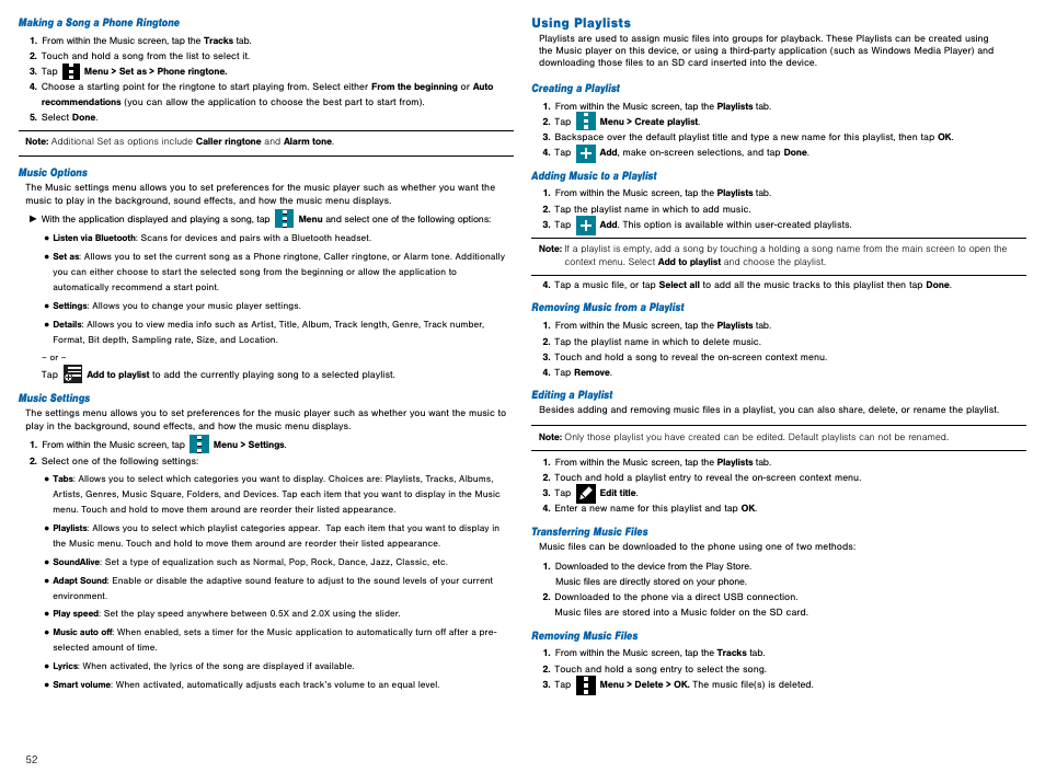 Using playlists | Samsung Galaxy Avant User Manual | Page 57 / 92