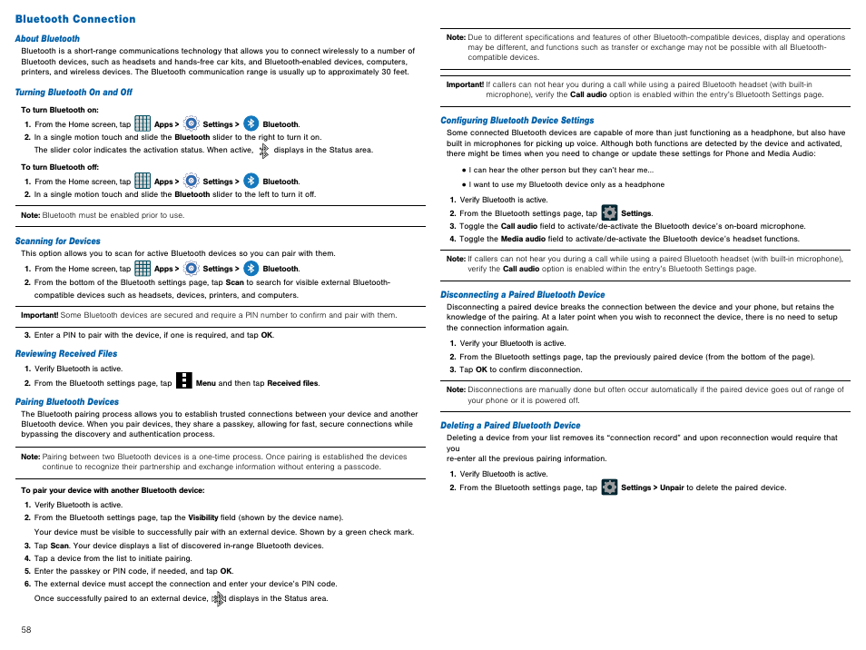 Bluetooth connection | Samsung Galaxy Avant User Manual | Page 63 / 92