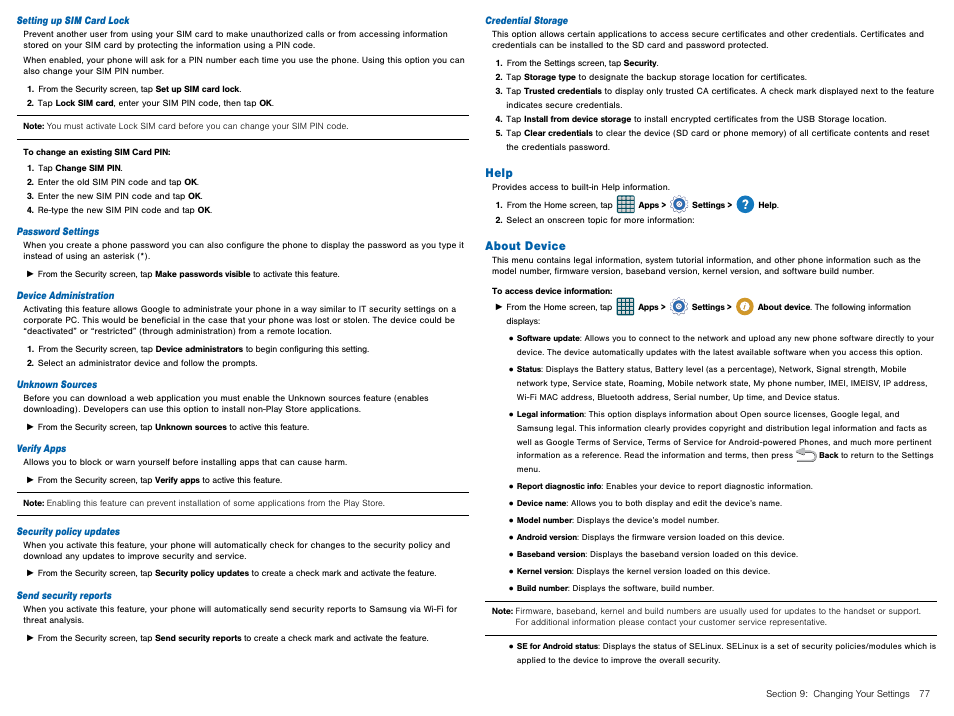 Help, About device, Help about device | Samsung Galaxy Avant User Manual | Page 82 / 92