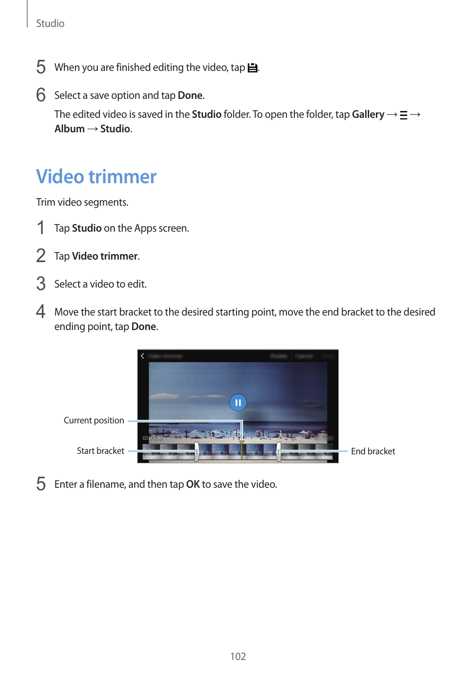 Video trimmer, 102 video trimmer | Samsung Galaxy Alpha User Manual | Page 102 / 235