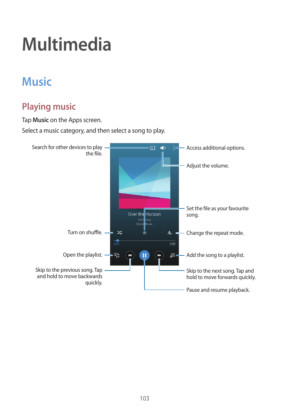 Multimedia, Music, 103 music | Playing music | Samsung Galaxy Alpha User Manual | Page 103 / 235