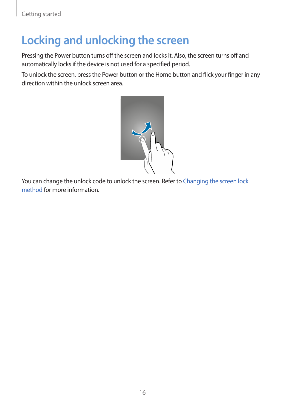 Locking and unlocking the screen, 16 locking and unlocking the screen | Samsung Galaxy Alpha User Manual | Page 16 / 235
