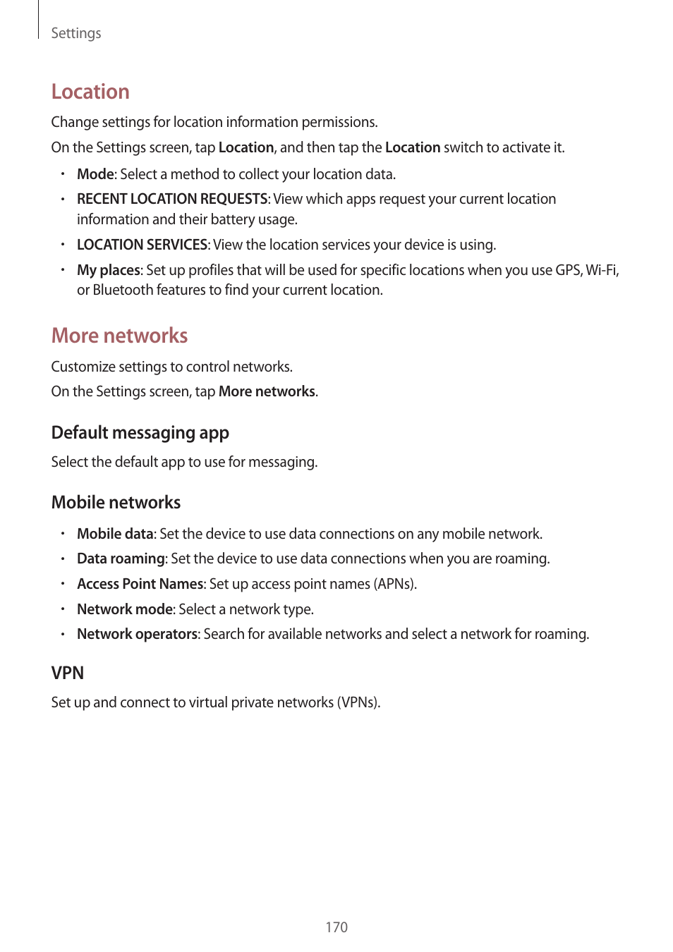 Location, More networks | Samsung Galaxy Alpha User Manual | Page 170 / 235